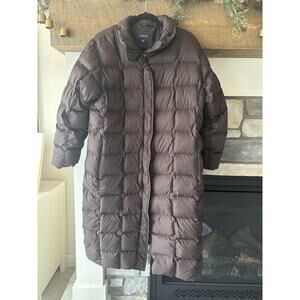 Lands End L Brown 80% Down Long Puffer Parka Chore Coat Heavy Warm City